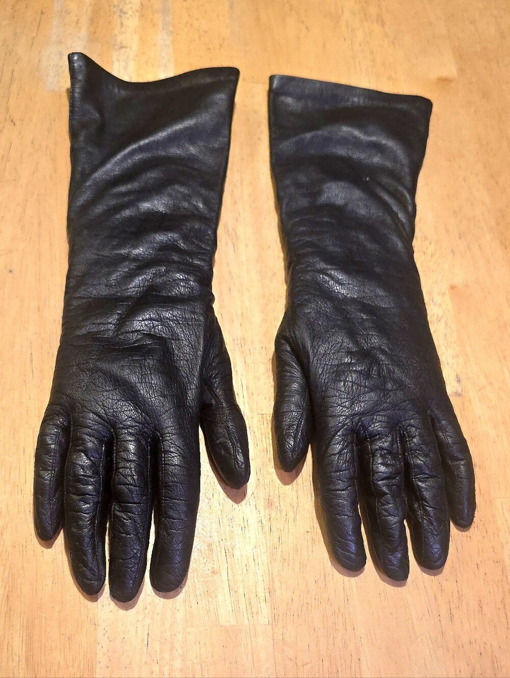 VTG 1950s/60s Italy Soft Black Leather Women's Long Gloves Silk Lined